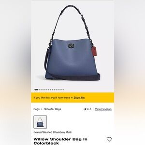 NWT Coach Willow Shoulder Bag in color blocks with 2 Straps Pebble Leather NWT